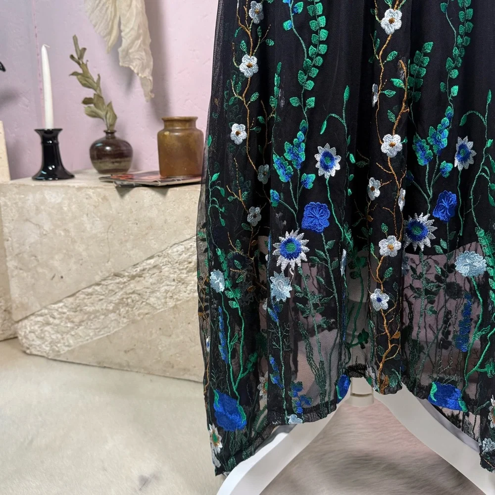 INC Black Embroidered Floral Mesh Midi Dress - Picture 3 of 7